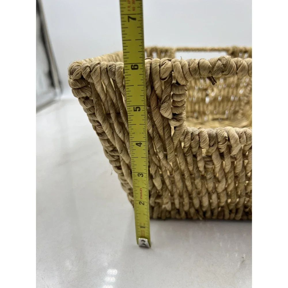 Natural Woven Seagrass Storage Basket Rectangle with Handles Boho Decor 14x10